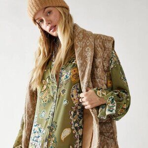 Free People Ruffle Neck Long Sleeve Women's Dress Floral Green - Size XS